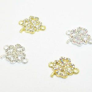 4 pcs flower rhinestone connector charm pave beads findings size 21x16mm thickness 3mm 2 jump rings 2mm for jewelry making