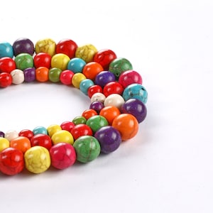 Multi Color Howlite Gemstone Beads Round Beads 6mm, 8mm, 10mm Sizes Strands Beads Healing Stone Chakra Stones for DIY Jewelry Making