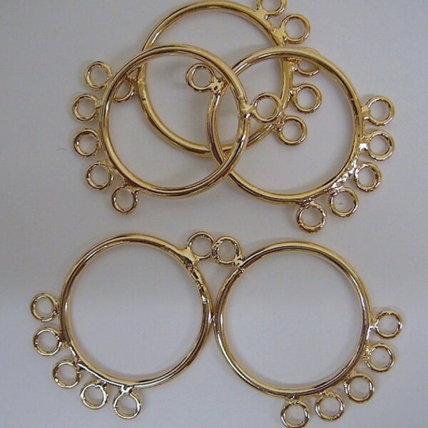 18K PVD Gold  Earring Findings for jewelry parts size 33x25mm with 6 connected jump rings size 4mm GF9062