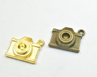 Ensemble de pendentifs à breloques pour appareil photo vintage vert antique/or - Taille 16 x 20 mm - 4 pièces pour la fabrication de bijoux
