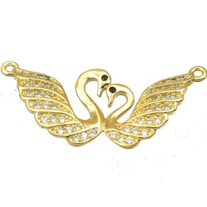18K PVD Gold Filled Swan Rhinestone Love Charm Pendant Connector Size 13x18.5mm Micro Pave Clear CZ Cubic Zirconia Findings Jewelry Making