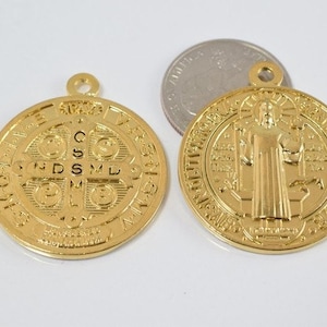 18K PVD Gold Filled Saint Benito Charm Size 31mm Long Pendant, DIY Findings For Jewelry Making