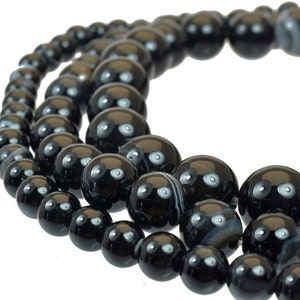 Sardonyx black agate gemstone beads 6mm/8mm/10mm agate round beads stone birthstone beads for jewelry making