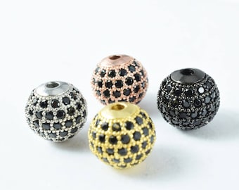 Pave cz rhinestone beads 10mm high quality 2mm large hole round bead 4 colors