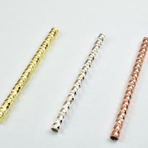12 pcs straight tube jewelry finding beads 3x40mm/3x45mm/3x50mm diamond cut gold/silver/ rose gold diamond cut for jewelry making