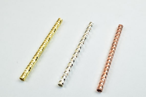 12 pcs straight tube jewelry finding beads 3x40mm/3x45mm/3x50mm diamond cut gold/silver/ rose gold diamond cut for jewelry making