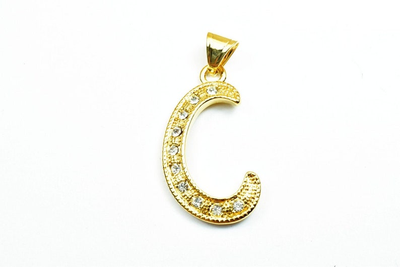 18K Gold Filled Letter C Pendant With Rhinestone CZ Cubic Zirconia Size 34x18mm Initial Charm Valentine/'s Day Gift For Jewelry Making GP17