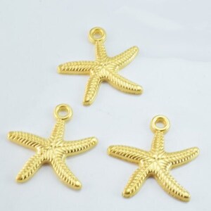25x25mm matte gold plated sea star pendant with 2mm hole opening, 2mm thickness 6pcs/pk