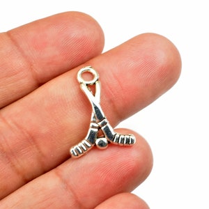 7 pcs hockey sticks with ball sport charms alloy silver color size 22.5x17mm jump ring size 3mm finding for jewelry making