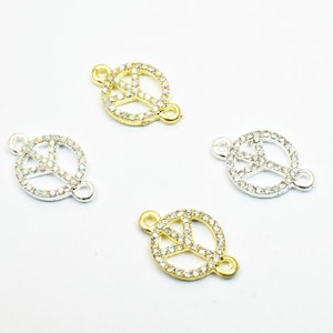4 Stück Peace Zeichen Strass Verbinder Charme pflastern Perlen Zubehör Größe 19.5x12.5mm Dicke 2,5mm 2 Biegeringe 1mm zur Schmuckherstellung