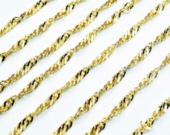 18K PVD Gold Filled Singapore Chain Size 18.5"-31" Long, Width 2-3mm, Thickness 0.25-1mm DIY Necklace Findings For Jewelry Making