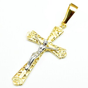 18K PVD Gold Filled Cross Pendants Silver Filled Jesus Size 44x24mm Christian Religious First Communion Baby Baptism Findings Jewelry Making