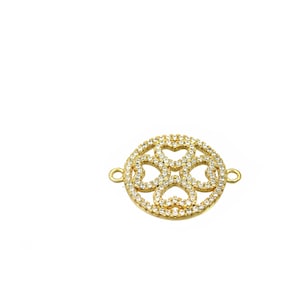 Flower heart rhinestone connector 18K  PVD Gold size 25x24mm micro pave beads charm with clear cz cubic zirconia gfm35