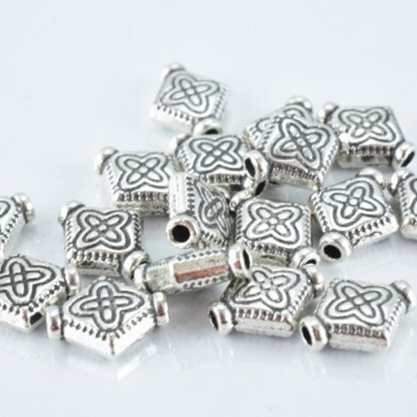 10x8mm diamond shaped floral native antique silver alloy beads w/black accent coloring 25pcs/pk 1mm hole 4mm thickness