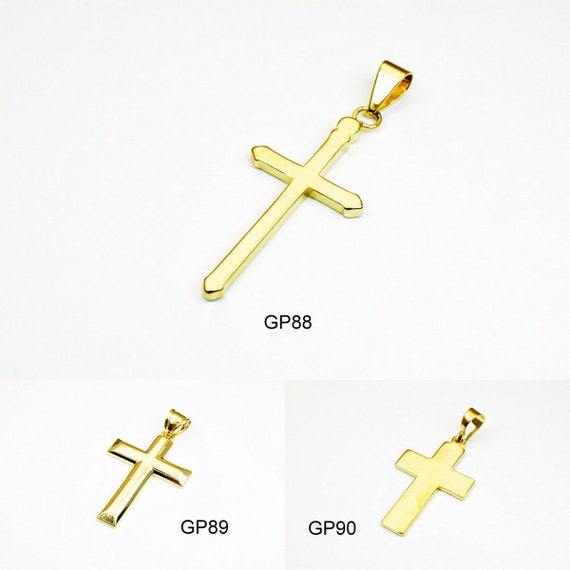 18K PVD Gold Cross Religious Pendant Plain Charms Without Jesus 3 Sizes Christian Crosses for Jewelry Making Gp88, GP89, Gp90