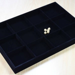 Beads organizer tray black velvet display size 14&quot;x9.5&quot;x1.25&quot;, 12 compartments for beads or chain or coins display, item# 160001802833