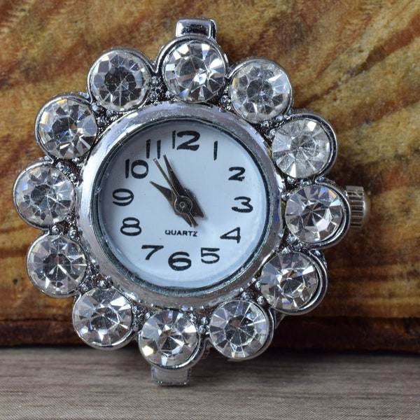 Mixed sizes silver plated antique style watch face,rhinestone encrusted watch face, unique watches, round watch face,silver watch face