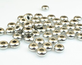 6mm Edelstahl Roundelle Perlen (aaa) Qualität, 25 Stk, glatte nahtlose Spacer Perlen zur Schmuckherstellung