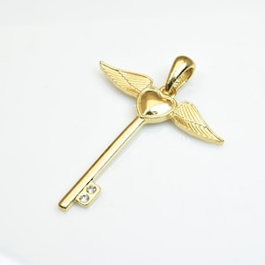 18K PVD Gold Filled Angel Wing Heart Cross Key Pendant Size 41mm Thickness 3mm DIY Charm Findings For Jewelry Making