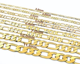18K PVD Gold Filled Figaro Curb Chain Size 17.5"-32" Long Width 2mm/3mm/4mm/5mm/6mm/7mm/10mm/11.5mm DIY Necklace Findings For Jewelry Making
