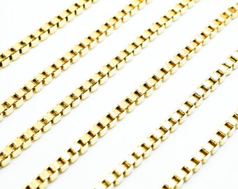 3mm 18K PVD Gold Box Chain, Thickness 1mm, PVD Gold Finding Chain For Jewelry Making Sold by Foot GFC064