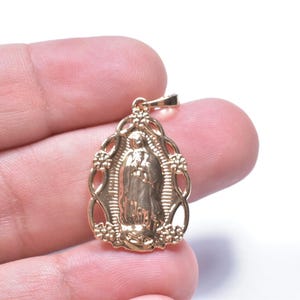 18K PVD Gold Filled Virgin Guadalupe Floral Frame Pendant Religious Necklace Charm DIY Finding Charm For Jewelry Making