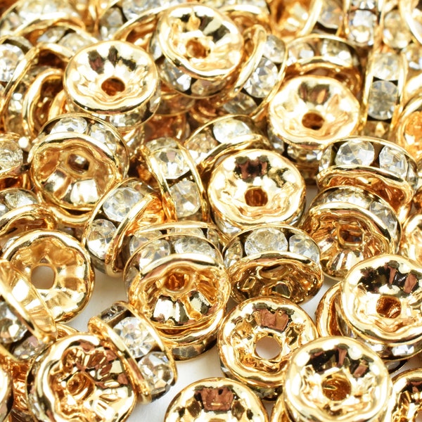 7mm 18K PVD Gold Rhinestone Spacer Roundelle PVD Gold Finding For DIY Jewelry Making GF5041