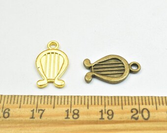 ハープ楽器チャームペンダント ブロンズ/ゴールド/シルバービーズ 14個