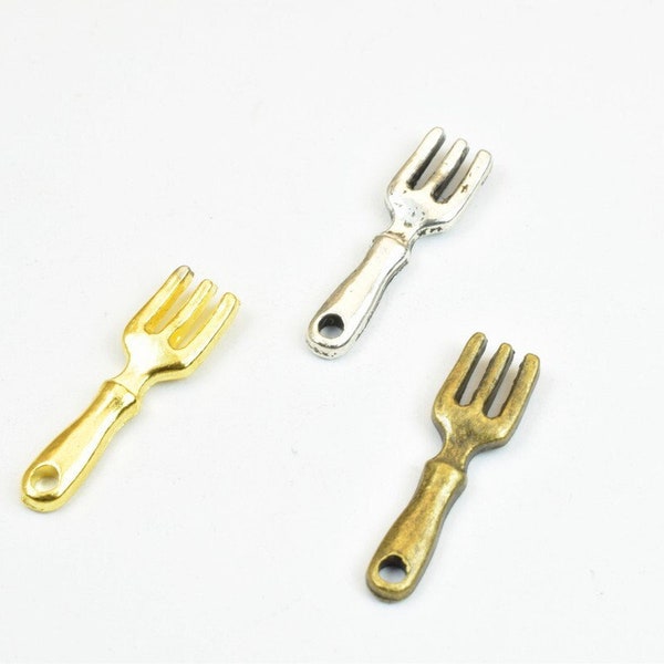 16 pcs fork charm pendant beads bronze/gold/silver size 23x6.5mm decorative design metal beads hole size 1.5mm opening for jewelry making