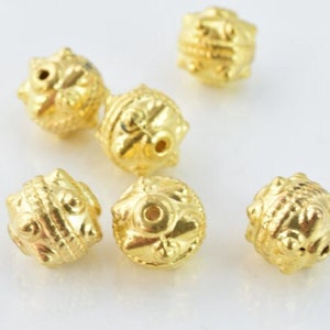 10mm gold plated alloy spiky textured round beads, sold by 1 pack of 6pcs, 1mm hole double opening