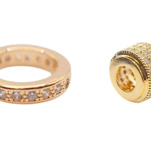 18K PVD Gold Filled Roundel Spacer Beads Micro Pave with Cubic Zircon 6mm, 8mm, 10mm, 11mm, 12mm, 7x9mm Findings For DIY Jewelry Supply