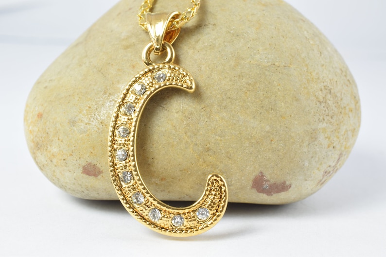 18K Gold Filled Letter C Pendant With Rhinestone CZ Cubic Zirconia Size 34x18mm Initial Charm Valentine/'s Day Gift For Jewelry Making GP17