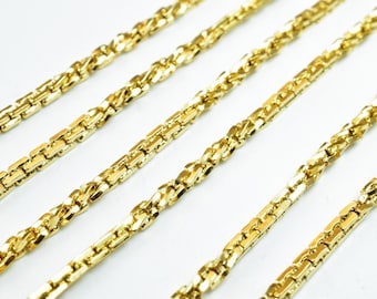 18K PVD Gold Filled 2 in 1 Chain Boston Link and Twisted Boston Chain 18" Inch Long, 3mm Width, 3mm Thickness DIY Necklace Jewelry Making
