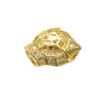 18K PVD Gold Filled Leopard Panther Jaguar Size 16.5x8mm Micro Pave CZ Cubic Zircon Diamond Spacer DIY Bling Bling Findings Jewelry Making