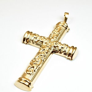 18K PVD Gold Filled Cross Pendant Size 69x40mm Bail Size 9x3.5mm Christian Religious Cross For Rosary DIY Charm Findings For Jewelry Making