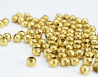 3mm brass round beads, 100 pcs, smooth seamless spacer beads for jewelry making