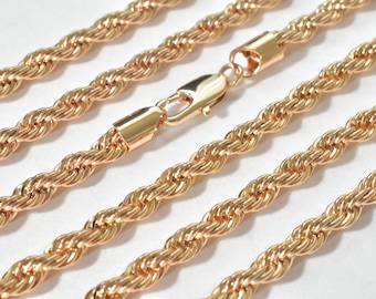 18K PVD Italian Gold Filled Rope Chain 27.25" Inch Long Include Clasp, Thickness 5mm DIY Necklace Findings For Jewelry Making