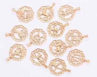 18K PVD Italian Gold Filled Zodiac Horoscope Charms Size 29x25mm Thickness: 1mm Horoscope Pendant DIY Findings For Jewelry Making