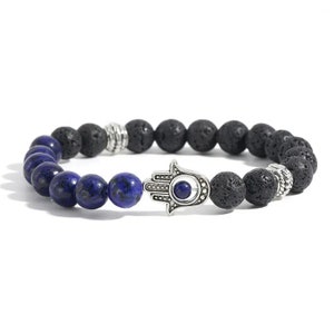 8mm Volcanic Lava Stone And Lapis Evil Eye Beaded Bracelet Stretch Bracelet