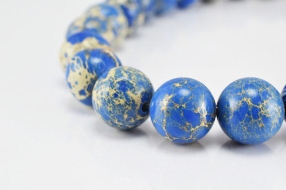 100 Perline In Pietra Naturale Diaspro Imperiale Azzurro 6mm - Per Gioielli Fai Da Te, Bracciali, Collane - Foro 1mm