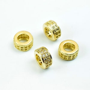 8mm roundel 14k PVD Gold micro pave beads with clear cz cubic zircon gfm68, rhinestone, sparkle, bling spacer beads for jewelry making