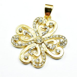 18K PVD Gold Filled Cross Leaf Clover Flower Pendant Size 28X25mm CZ Cubic Zircon Diamond DIY Bling Bling Charm Findings For Jewelry Making
