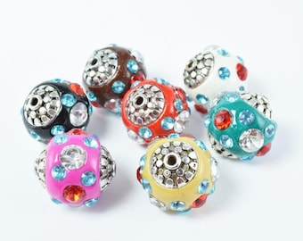 Indonesian kashmir clay beads handmade beads 4 pcs, bohemian bali style jewelry making decorative round beads