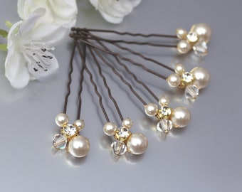 Cream Pearl Wedding Hair Pins for Bride or Bridesmaid, Pearl & Crystal Hair Accessory for Mother of Bride Flower Girl or Evening Wear