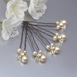 Cream Pearl Wedding Hair Pins for Bride or Bridesmaid, Pearl & Crystal Hair Accessory for Mother of Bride Flower Girl or Evening Wear