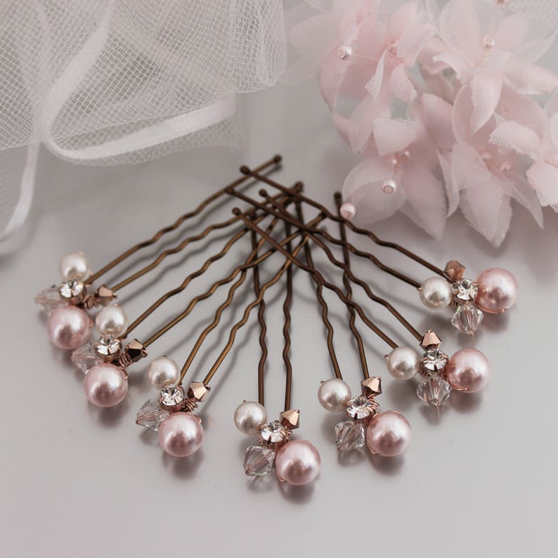 Rose Gold Wedding Hair Pins Blush Pink & Ivory Pearl Hair Etsy