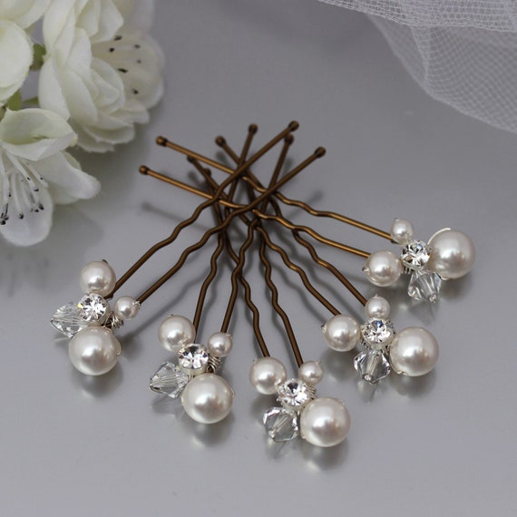 White Pearl Hair Pins Wedding Style, Bride Hair Accessories, Hair  Accessories for Bride Bridesmaids, Pearl Bobby Pins Gold Silver 
