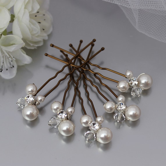 White Pearl Hair Pins Wedding Style, Bride Hair Accessories, Hair  Accessories for Bride Bridesmaids, Pearl Bobby Pins Gold Silver 