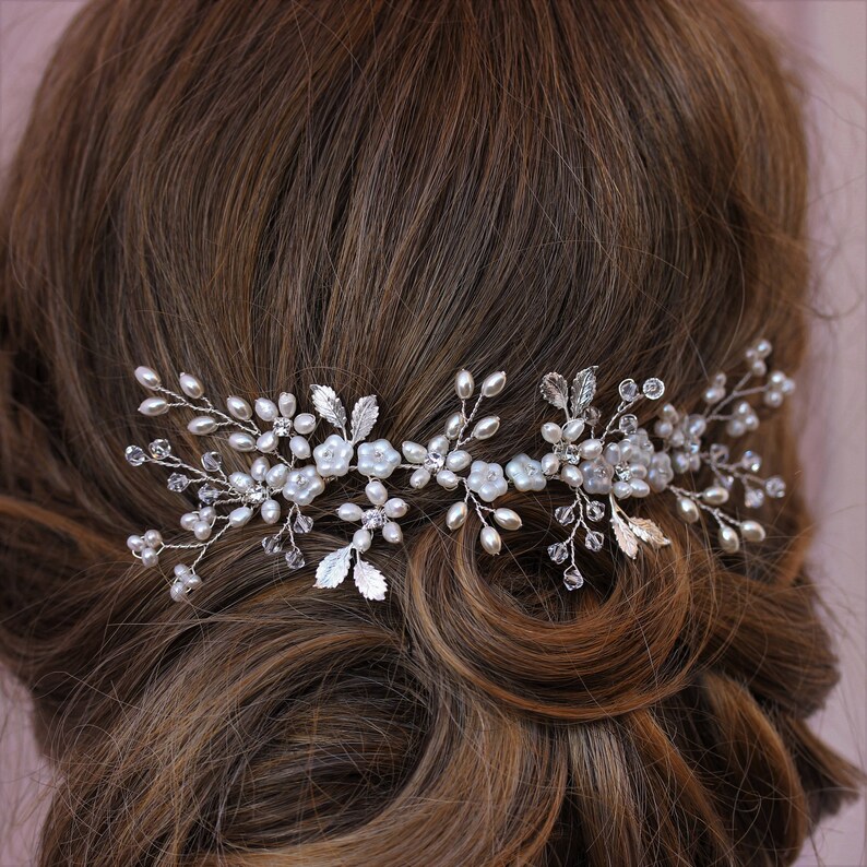 Silver Hair Vine Leaf & Flower Hair Vine Wedding Accessory Etsy