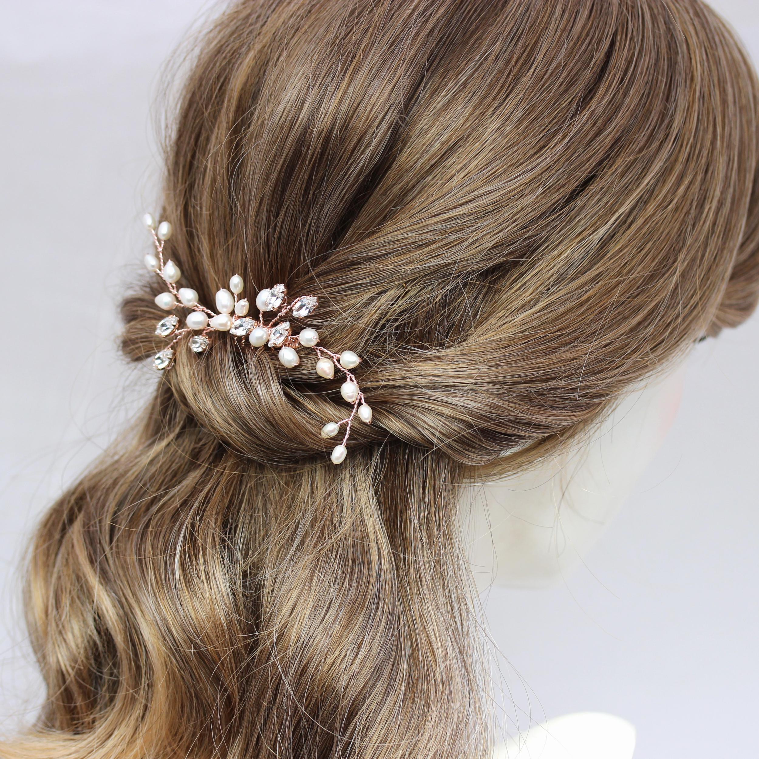 Genuine freshwater pearl brass hair comb. One of a kind ✨ gold white pink PinkGlassBridalHairComb_1200x.  main image 3
